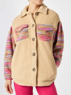 Damen-Sherpa-Overshirt mit Häkeldetails