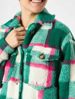 Damen-Sherpa-Overshirt mit Schottenmuster