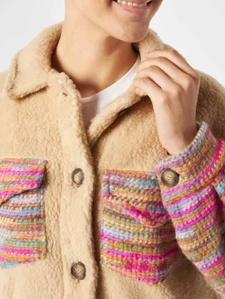 Damen-Sherpa-Overshirt mit Häkeldetails