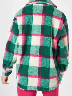Damen-Sherpa-Overshirt mit Schottenmuster