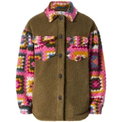 Damen-Sherpa-Overshirt mit Häkeldetails