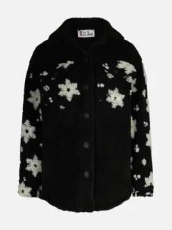 Damen-Sherpa-Overshirt mit Schneeflocken-Print