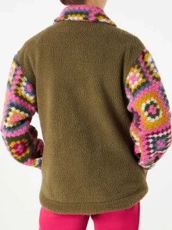 Damen-Sherpa-Overshirt mit Häkeldetails