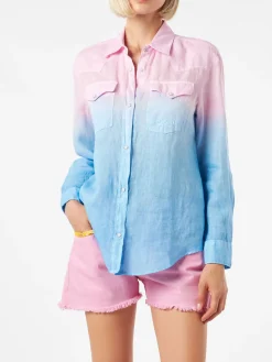 Damenshirt mit rosa und blauen Farbverläufen