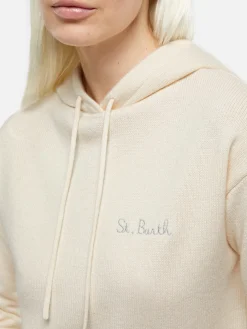 Damen-Strickkapuzenpullover in Off-White