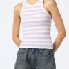 Damen-Tanktop aus Baumwolle im Rippenmuster in Lila und Cremeweiß mit Streifen
