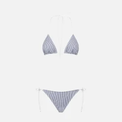 Damen-Triangel-Bikini aus Seersucker mit Streifendruck
