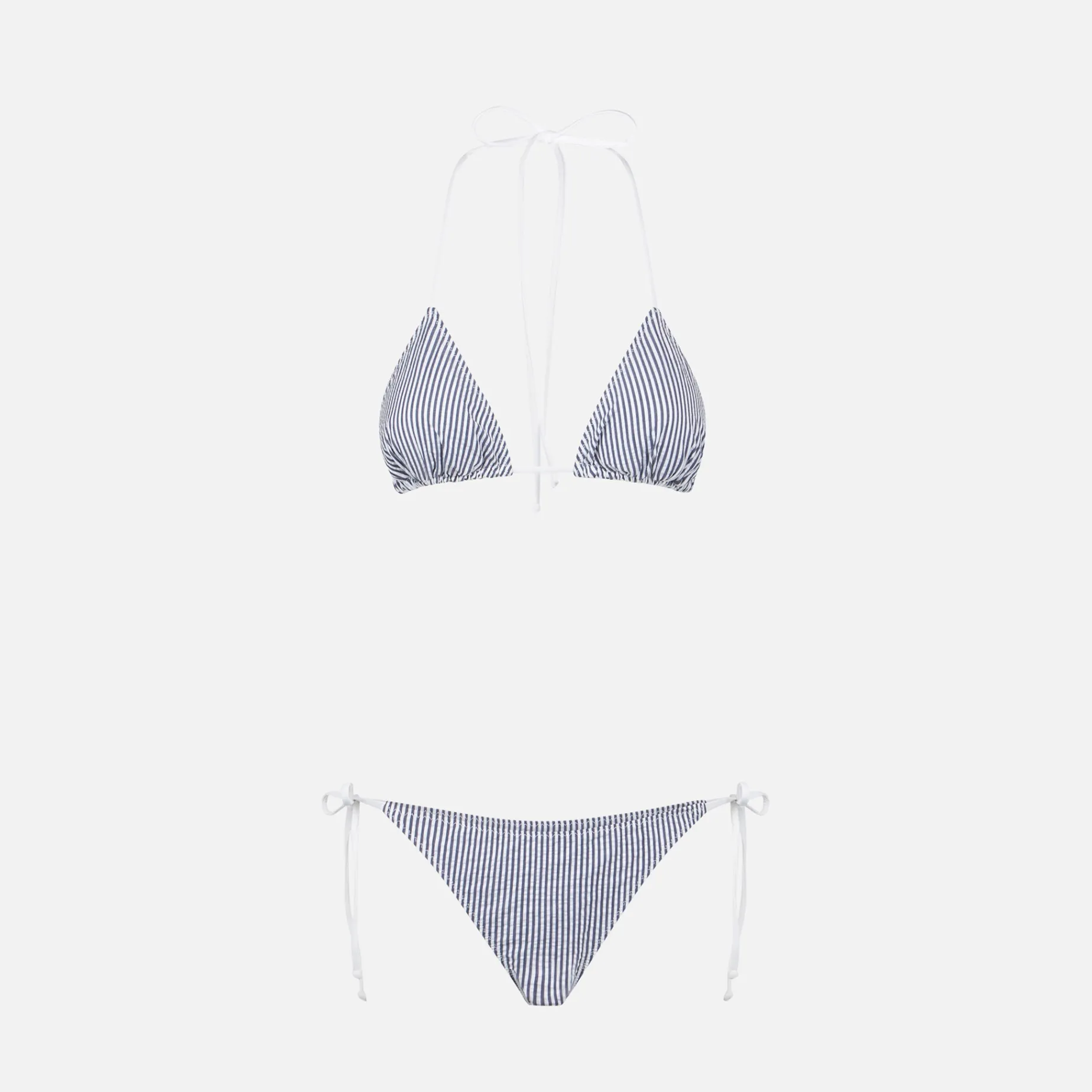 Damen-Triangel-Bikini aus Seersucker mit Streifendruck