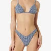 Damen-Triangel-Bikini in Crinkle-Optik mit blauem Gingham-Print