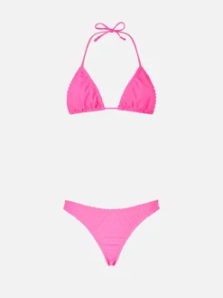 Damen-Triangel-Bikini in Neonrosa mit Rüschen von Nilly Nalu