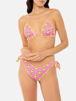 Damen-Triangel-Bikini mit gelbem Smile-Print