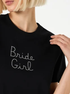 Damen-T-Shirt aus Baumwolle mit „Bride Girl“-Strassstickerei