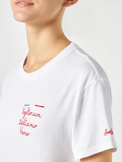 Damen-T-Shirt aus Baumwolle mit Stickerei