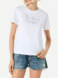 Damen-T-Shirt aus Baumwolle mit „The Bride (vielleicht)“-Strassstickerei