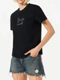 Damen-T-Shirt aus Baumwolle mit „Bride Girl“-Strassstickerei