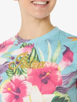 Damen-T-Shirt aus Baumwolle mit Ibiskus-Print