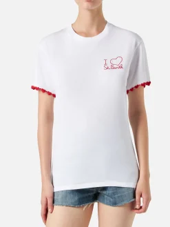 Damen-T-Shirt aus Baumwolle mit aufgesticktem Herz