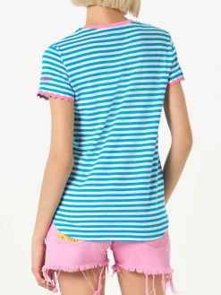 Damen-T-Shirt aus Baumwolle mit Bonjour St. Barth-Stickerei