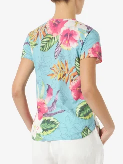 Damen-T-Shirt aus Baumwolle mit Ibiskus-Print