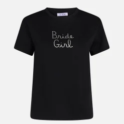 Damen-T-Shirt aus Baumwolle mit „Bride Girl“-Strassstickerei