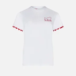 Damen-T-Shirt aus Baumwolle mit aufgesticktem Herz