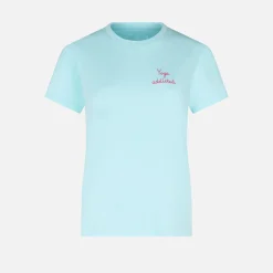 Damen-T-Shirt aus Baumwolle mit gesticktem „Yoga Addicted“-Schriftzug