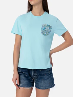 Damen-T-Shirt aus Baumwolljersey mit Rundhalsausschnitt, Emilie Joanna Luise, aufgesetzte Tasche | HERGESTELLT AUS LIBERTY-STOFF