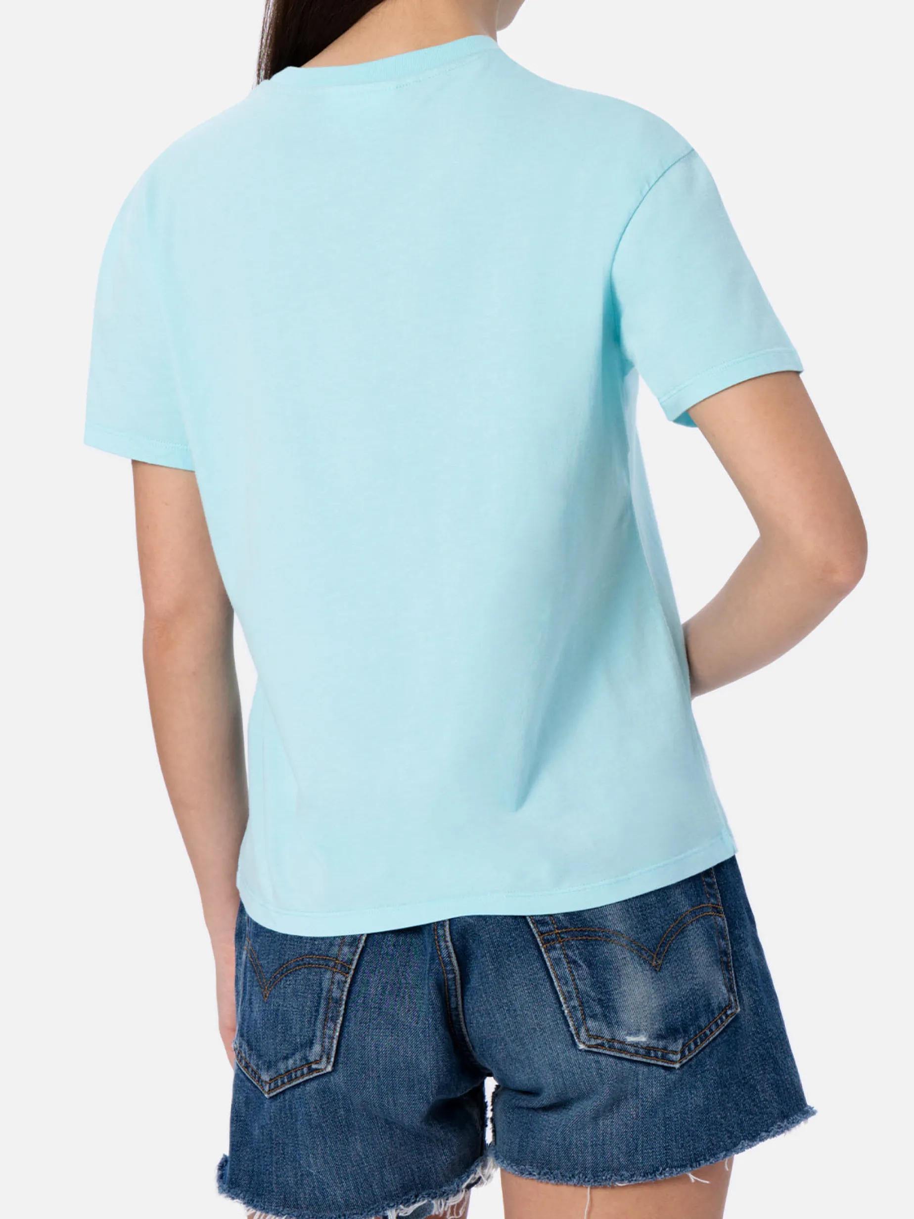 Damen-T-Shirt aus Baumwolljersey mit Rundhalsausschnitt, Emilie Joanna Luise, aufgesetzte Tasche | HERGESTELLT AUS LIBERTY-STOFF