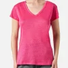 Damen-T-Shirt aus fuchsiafarbenem Leinen