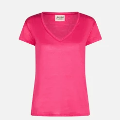 Damen-T-Shirt aus fuchsiafarbenem Leinen