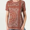Damen-T-Shirt aus Leinen mit Bandana-Print