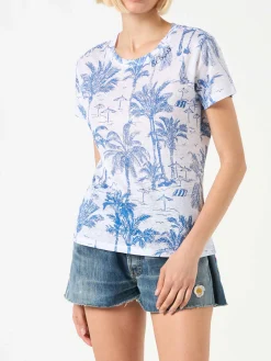 Damen-T-Shirt aus Leinen mit Toile-de-Jouy-Print