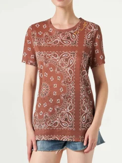 Damen-T-Shirt aus Leinen mit Bandana-Print