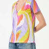 Damen-T-Shirt aus Leinen mit Wellendruck