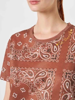 Damen-T-Shirt aus Leinen mit Bandana-Print