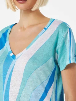 Damen-T-Shirt aus Leinen mit Wellendruck