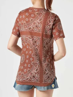 Damen-T-Shirt aus Leinen mit Bandana-Print