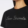 Damen-T-Shirt aus schwerer Baumwolle mit Sono Strassata-Strassaufdruck