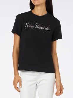 Damen-T-Shirt aus schwerer Baumwolle mit Sono Strassata-Strassaufdruck
