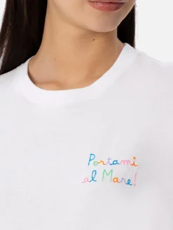 Damen-T-Shirt Emilie aus Baumwolljersey mit Rundhalsausschnitt und Portami al Mare-Stickerei