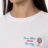 Damen-T-Shirt Emilie aus Baumwolljersey mit Rundhalsausschnitt und „Save water, Drink spritz“-Stickerei