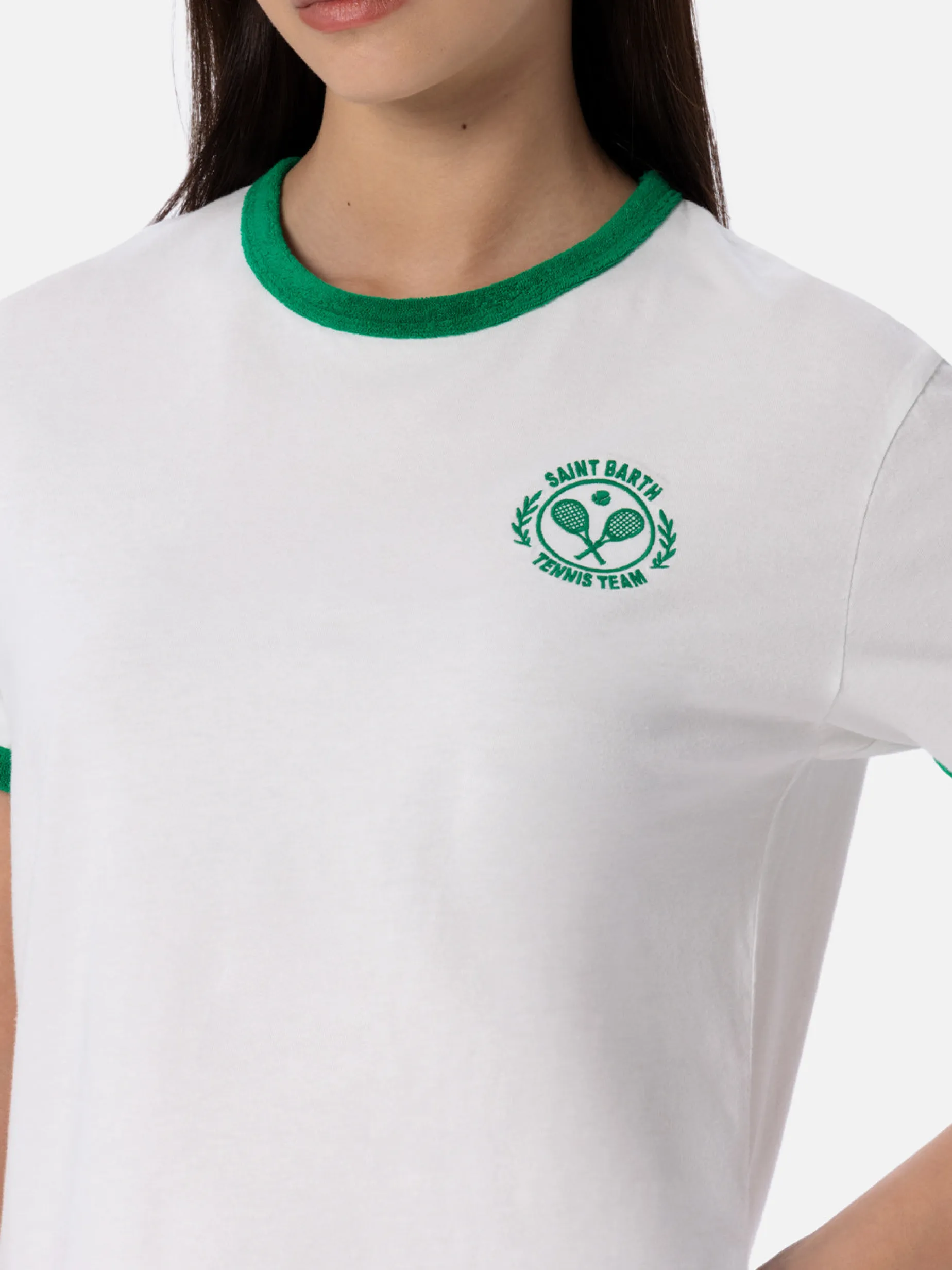 Damen-T-Shirt Emilie aus Baumwolljersey mit Rundhalsausschnitt und Frottee-Details