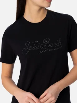 Damen-T-Shirt Emilie aus Baumwolljersey mit Rundhalsausschnitt und Saint-Barth-Strassstickerei