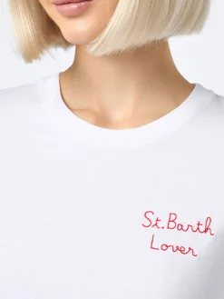 Damen-T-Shirt Emilie aus Baumwolljersey mit Rundhalsausschnitt und St. Barth Lover-Stickerei