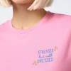 Damen-T-Shirt Emilie aus Baumwolljersey mit Rundhalsausschnitt und „Stressed but Well Dressed“-Stickerei