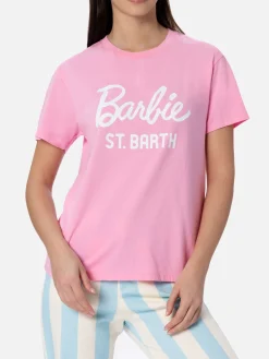 Damen-T-Shirt Emilie aus Baumwolljersey mit Rundhalsausschnitt und Barbie St. Barth-Aufdruck | BARBIE SPECIAL EDITION