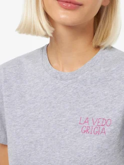 Damen-T-Shirt Emilie aus Baumwolljersey mit Rundhalsausschnitt und La Vedo Grigia-Stickerei
