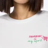Damen-T-Shirt Emilie aus Baumwolljersey mit Rundhalsausschnitt und „Shopping is my Sport“-Stickerei