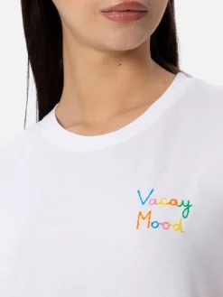 Damen-T-Shirt Emilie aus Baumwolljersey mit Rundhalsausschnitt und Vacay Mood-Stickerei
