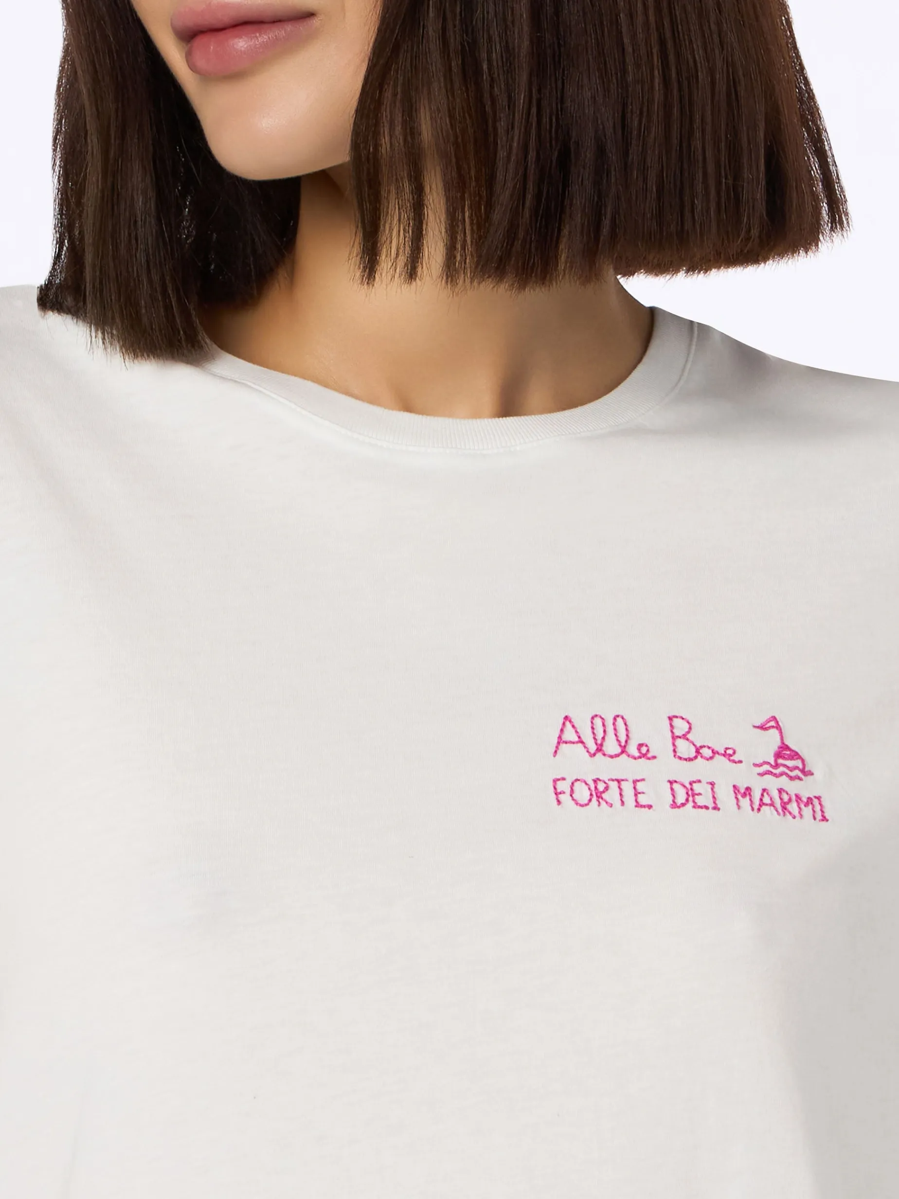 Damen-T-Shirt Emilie aus Baumwolljersey mit Rundhalsausschnitt und Baciami alle Boe-Aufdruck | ALLE BOE SPECIAL EDITION